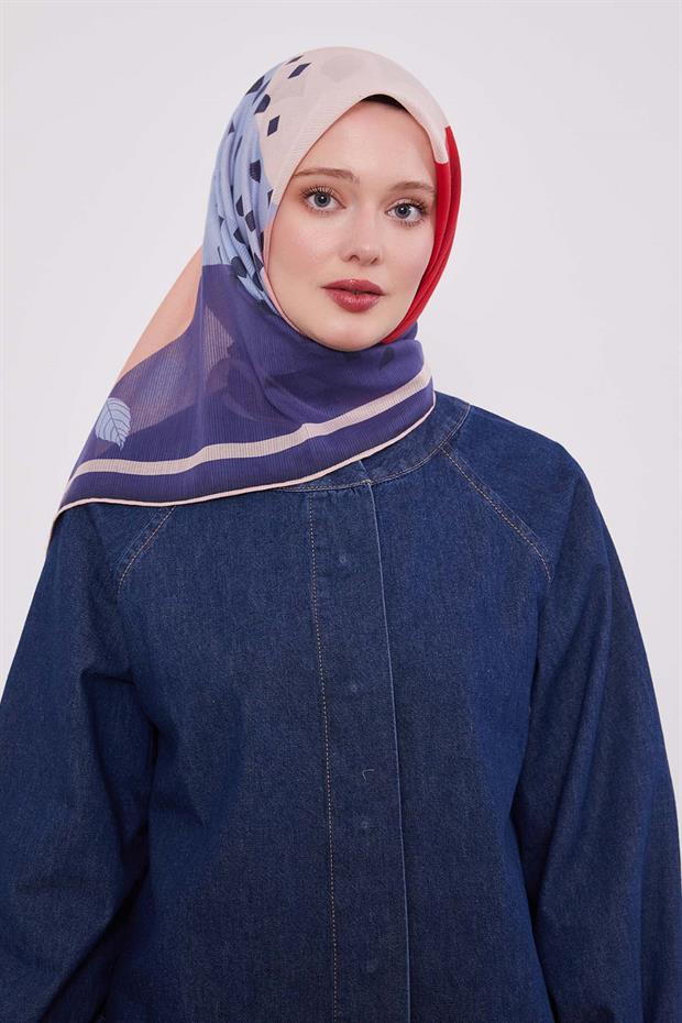 Mor Yaprak Desen Pamuk Eşarp