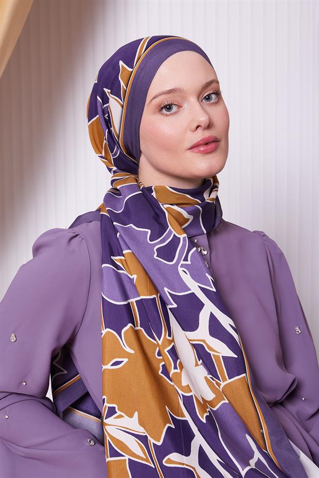 Mor Yaprak Desen Royal Şal