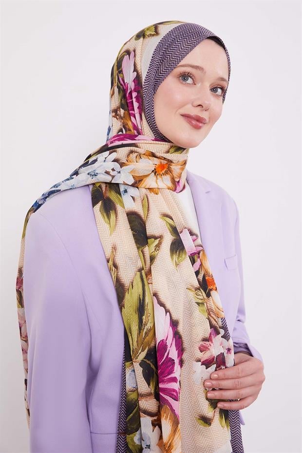 Mor Zigzag Pamuklu Şal