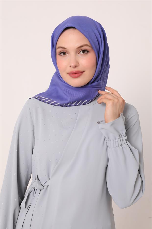 Morcivert Çizgili Pamuk Eşarp