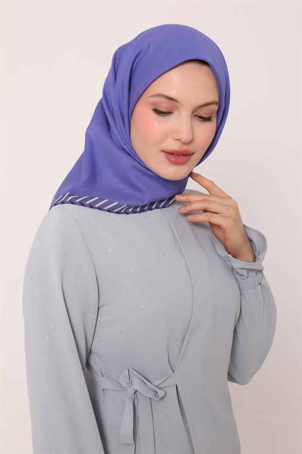 Morcivert Çizgili Pamuk Eşarp