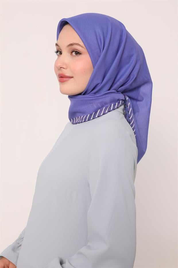 Morcivert Çizgili Pamuk Eşarp