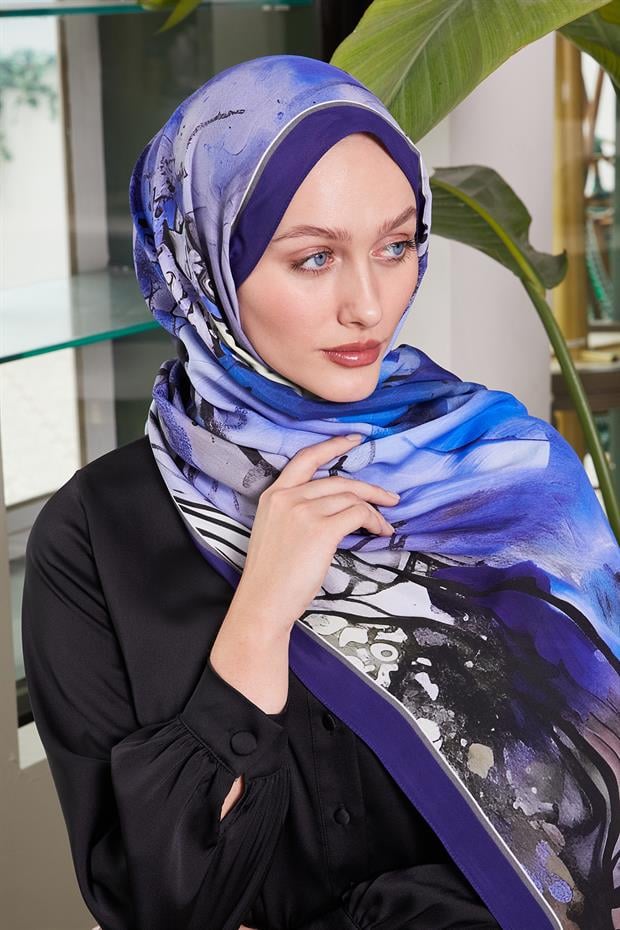 Morcivert Ebruli Desen Royal Şal