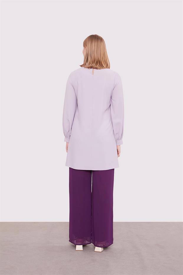 Mürdüm Bol Paça Şifon Pantolon