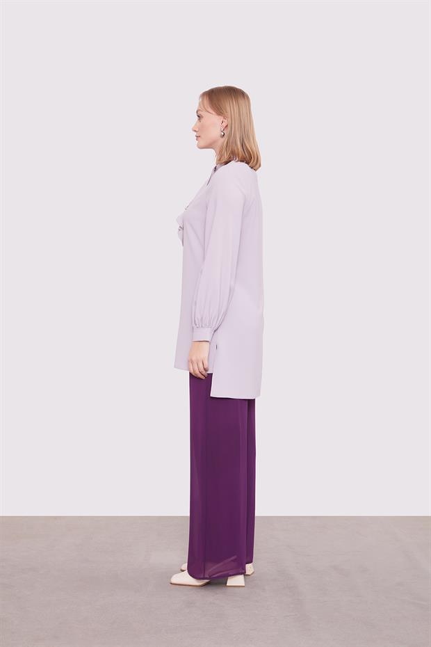 Mürdüm Bol Paça Şifon Pantolon