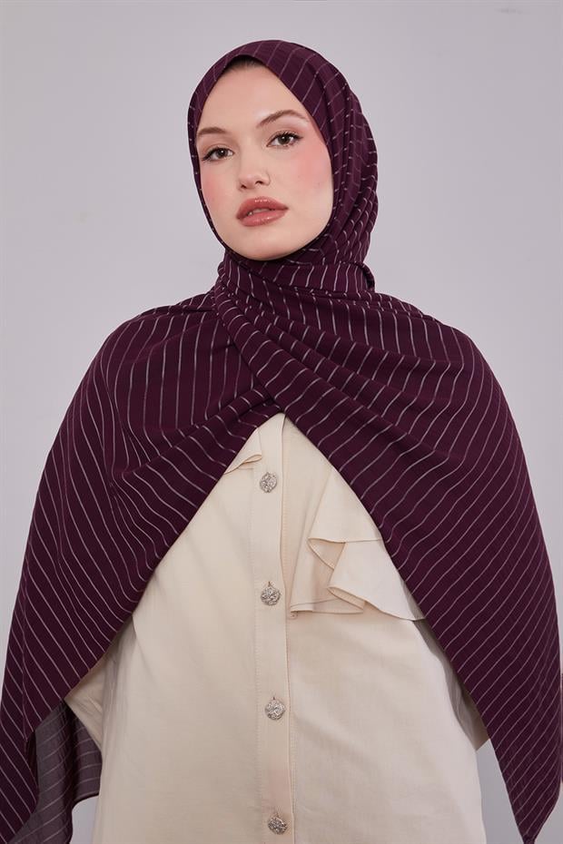 Mürdüm Çizgili Cazz Şal