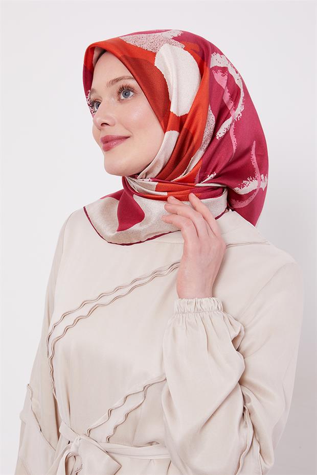Mürdüm Yuvarlak Desen Twill İpek Eşarp