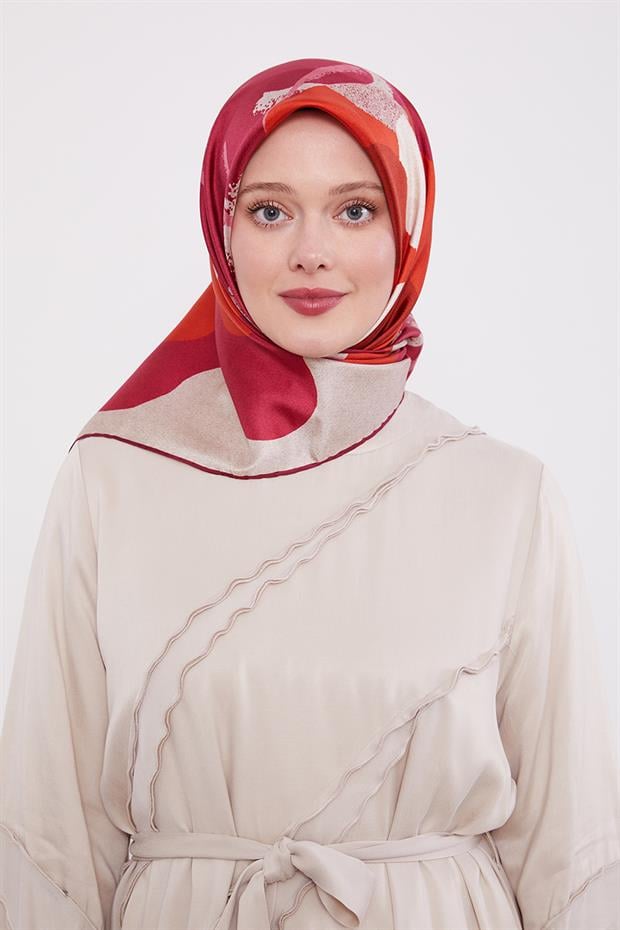 Mürdüm Yuvarlak Desen Twill İpek Eşarp