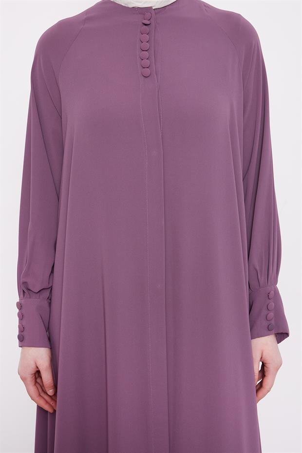 Mürdüm Düğme Kapamalı Ferace