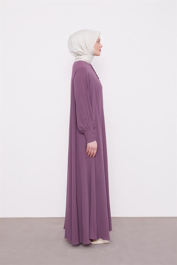 Mürdüm Düğme Kapamalı Ferace