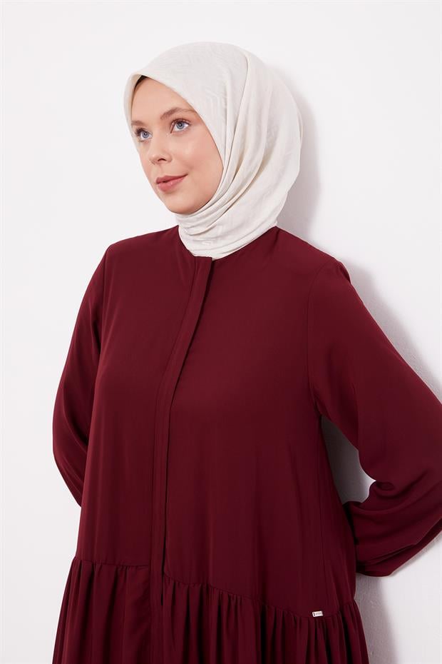 Mürdüm Katlı Büzgü Detay Ferace