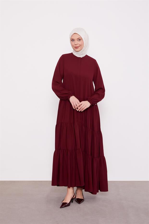 Mürdüm Katlı Büzgü Detay Ferace