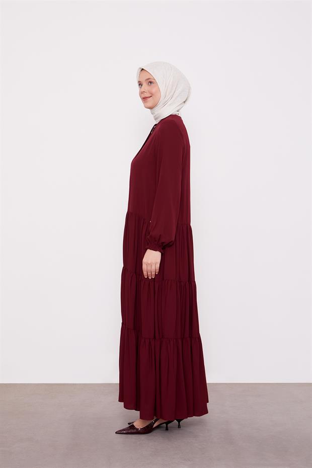 Mürdüm Katlı Büzgü Detay Ferace