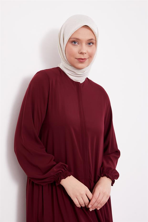 Mürdüm Katlı Büzgü Detay Ferace