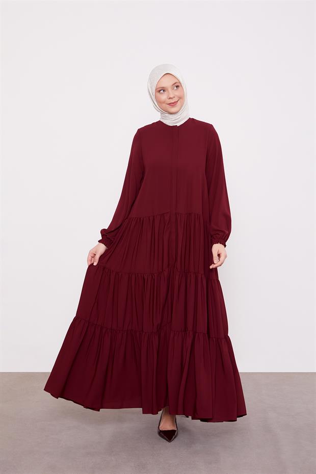 Mürdüm Katlı Büzgü Detay Ferace