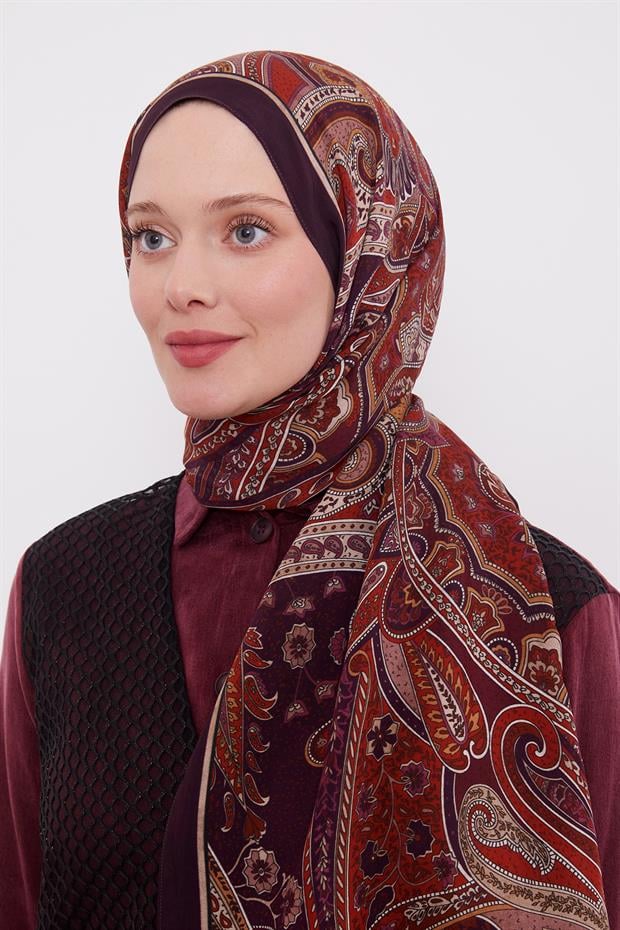 Mürdüm Etnik Desen Royal Şal