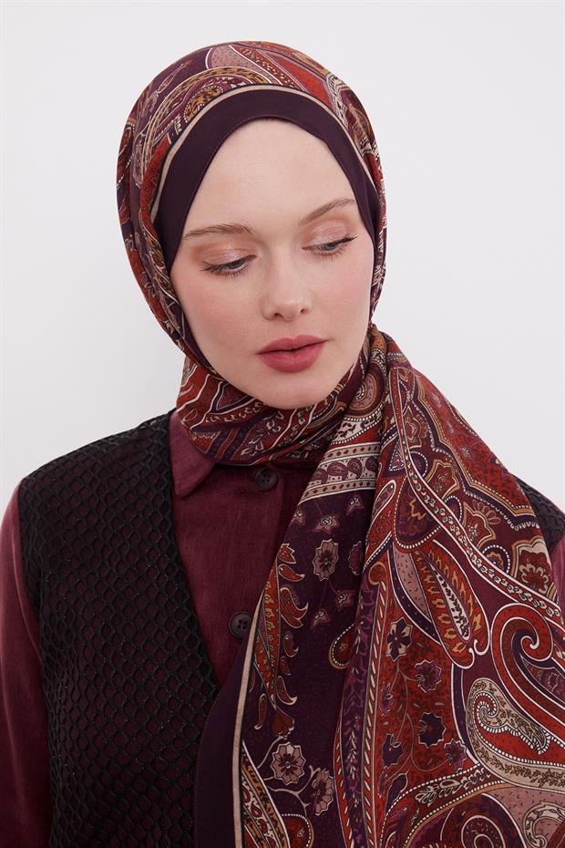 Mürdüm Etnik Desen Royal Şal