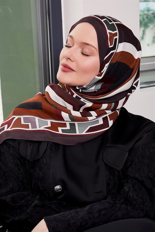 Mürdüm Geometrik Desen Royal Şal