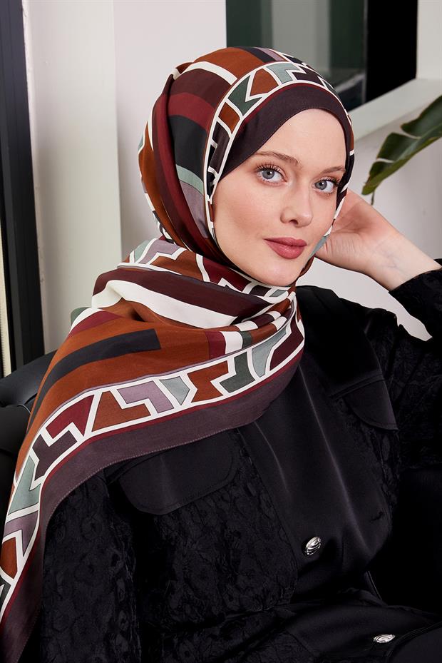 Mürdüm Geometrik Desen Royal Şal