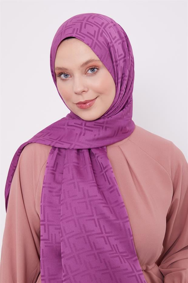 Mürdüm Kare Desen Blue Jakar Şal