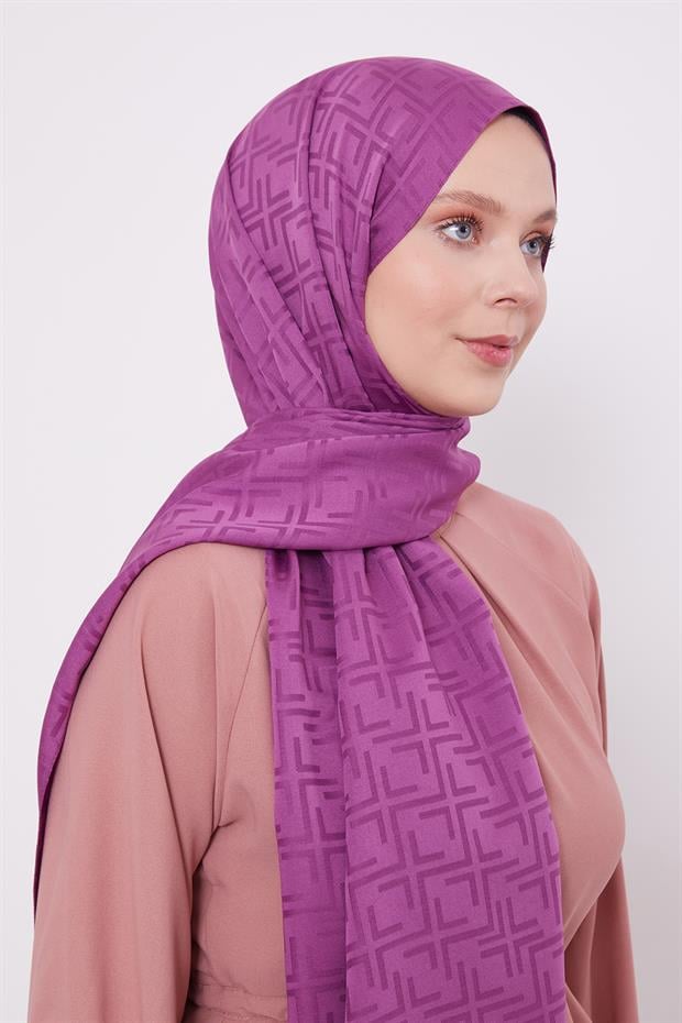 Mürdüm Kare Desen Blue Jakar Şal