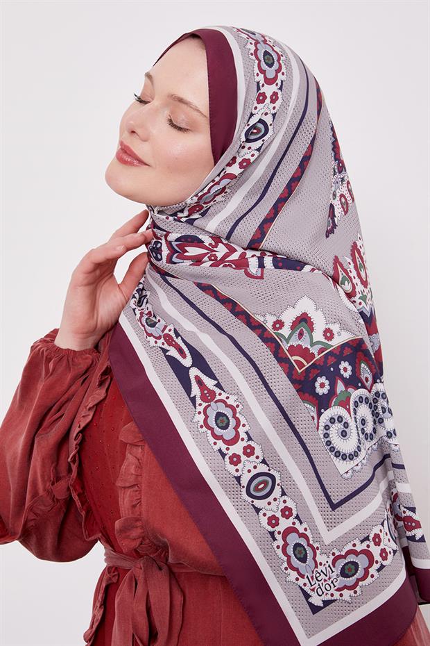 Mürdüm Kenar Benek Desen Hint İpeği Şal