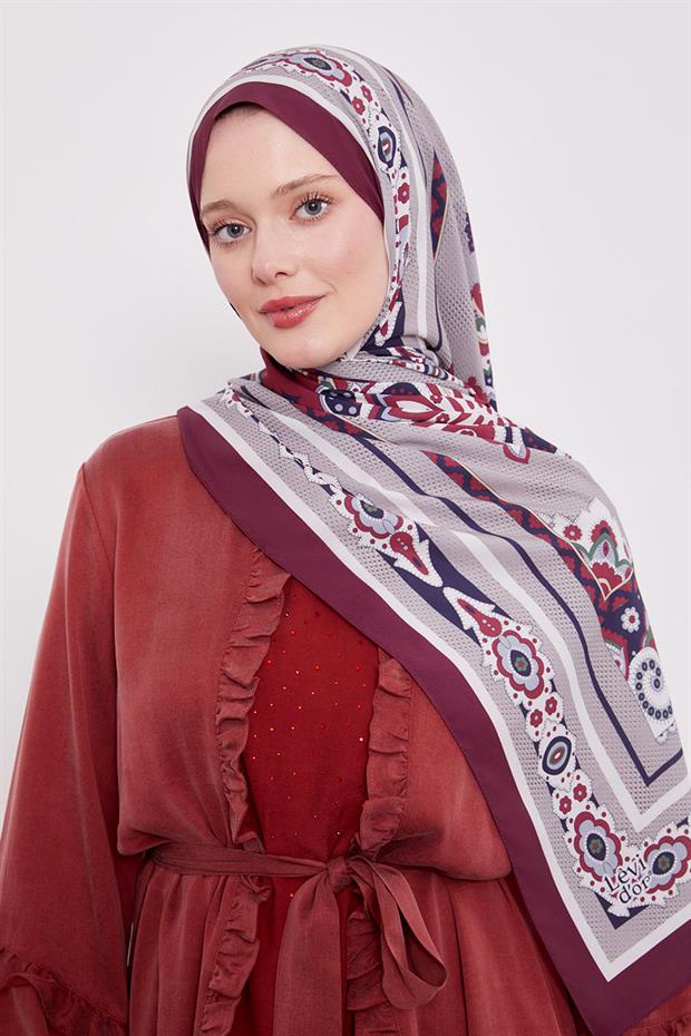 Mürdüm Kenar Benek Desen Hint İpeği Şal