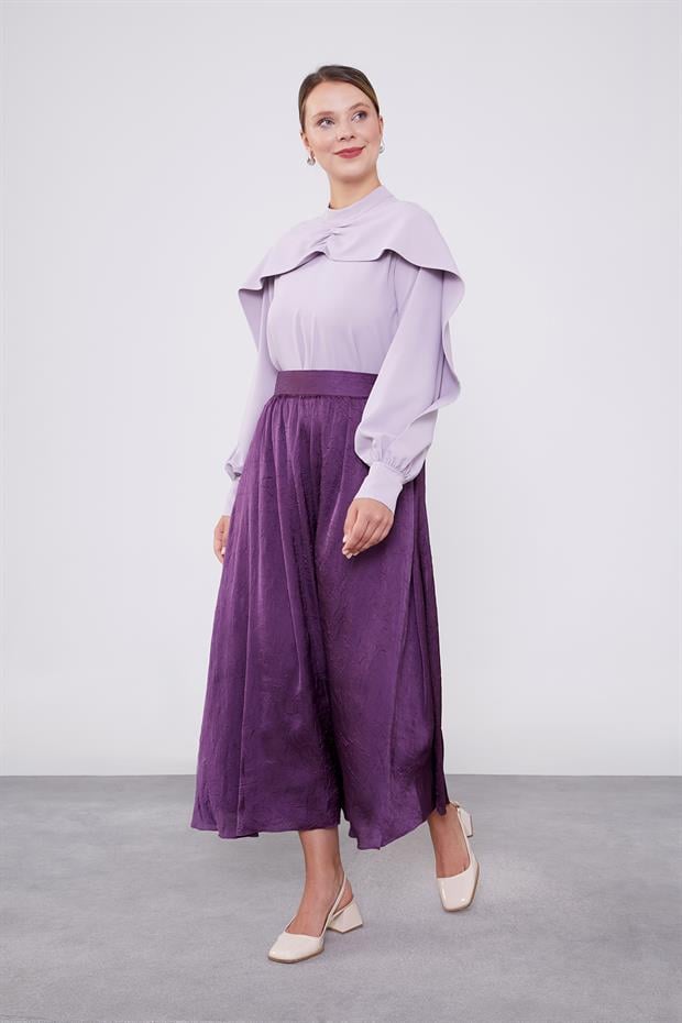 Mürdüm Kraş Desen Saten Etek