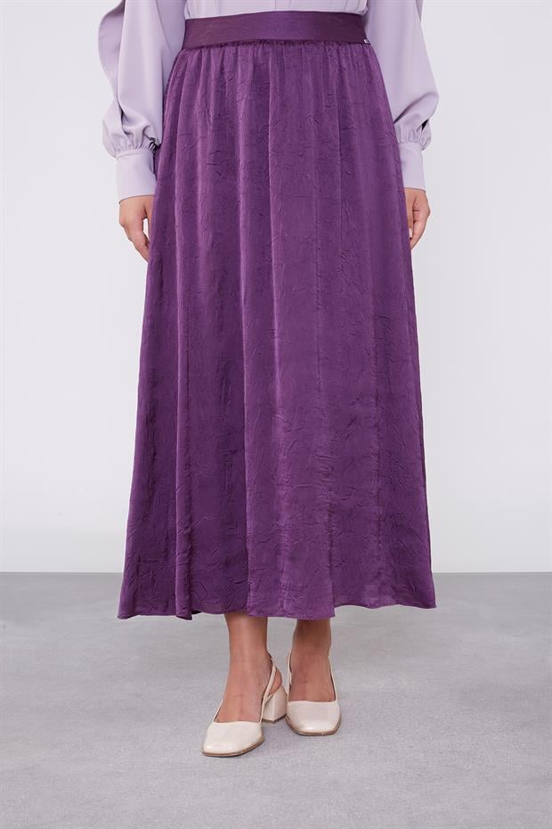 Mürdüm Kraş Desen Saten Etek