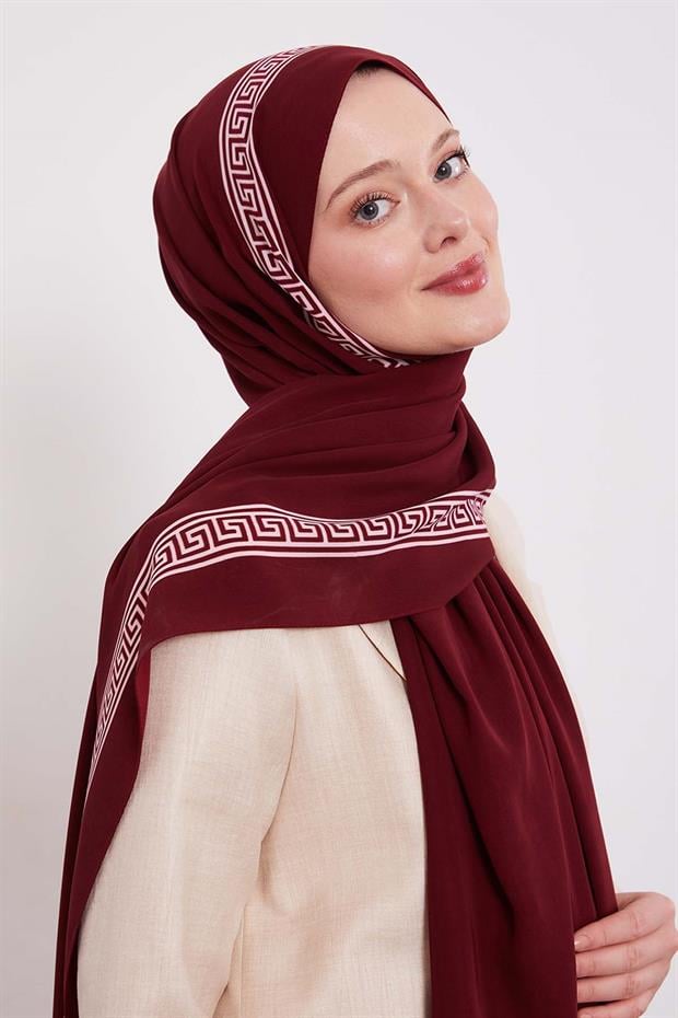 Mürdüm Labirent Desen Medine İpeği Şal