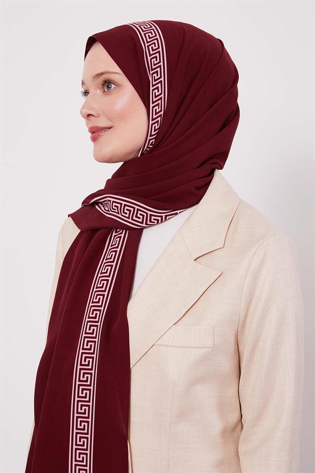 Mürdüm Labirent Desen Medine İpeği Şal