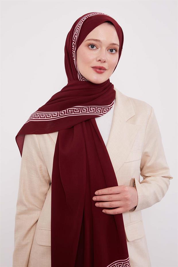 Mürdüm Labirent Desen Medine İpeği Şal