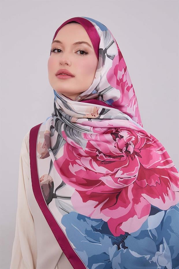 Mürdüm Lotus Desen Hint İpeği Şal