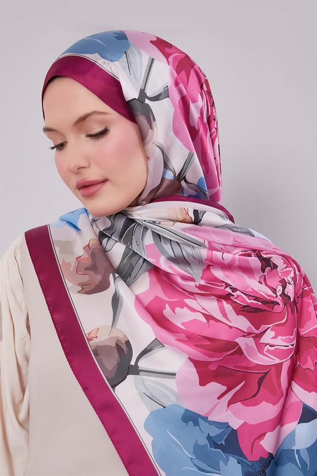 Mürdüm Lotus Desen Hint İpeği Şal