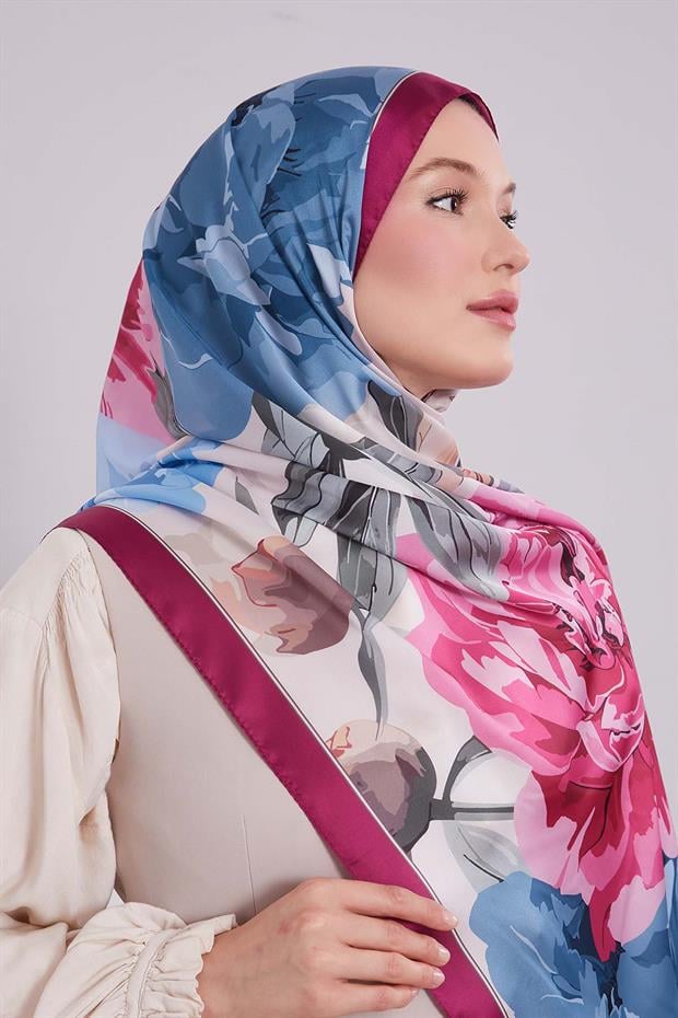 Mürdüm Lotus Desen Hint İpeği Şal