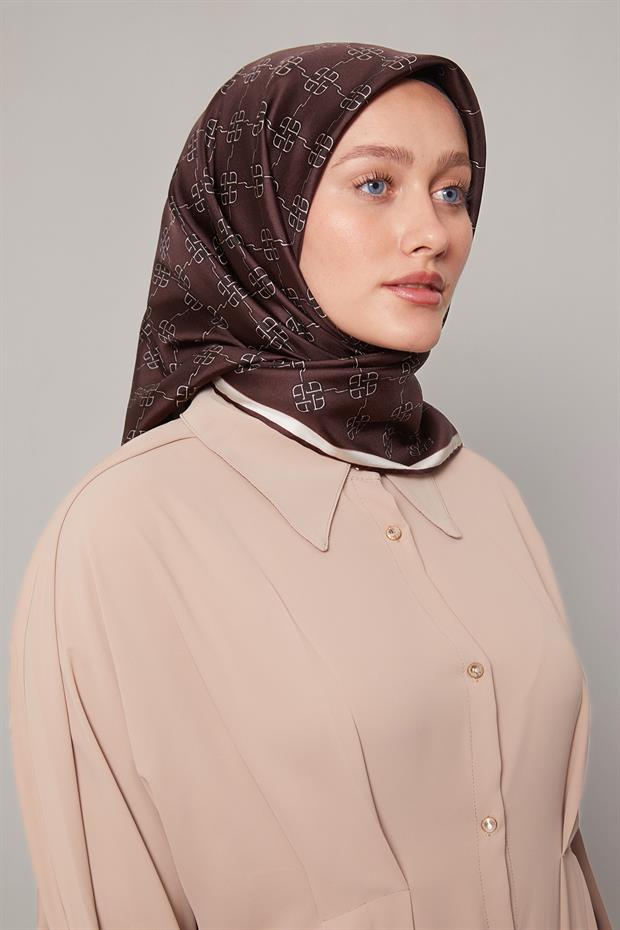 Mürdüm Mini Yonca Desen Twill İpek Eşarp