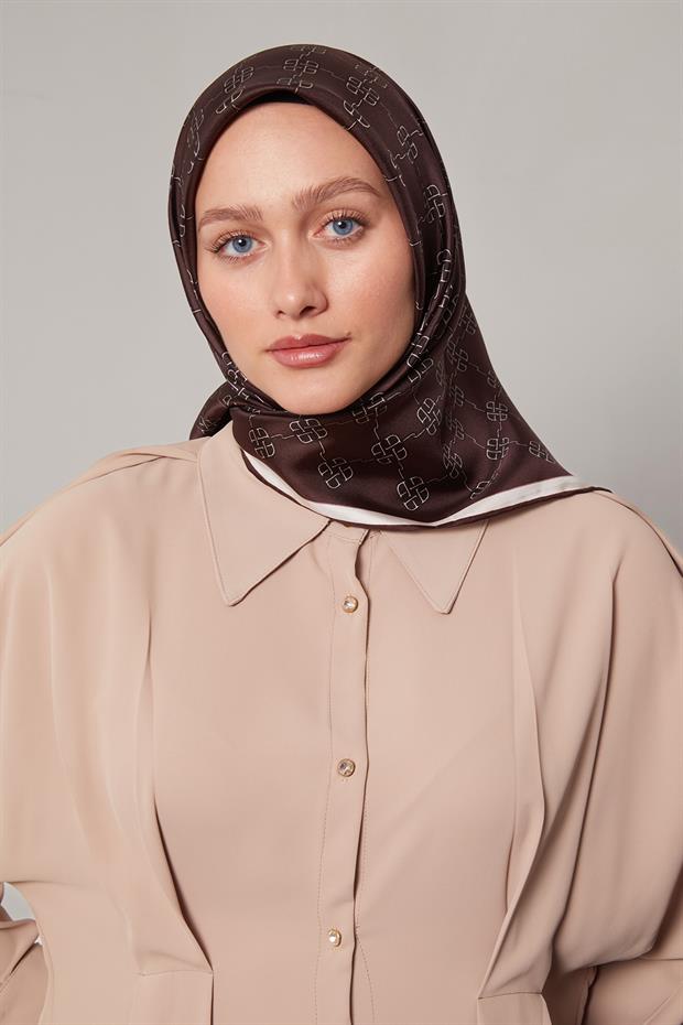 Mürdüm Mini Yonca Desen Twill İpek Eşarp