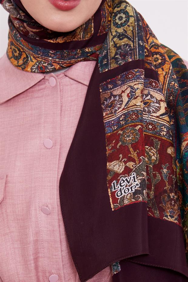 Mürdüm Motif Desen Royal Şal