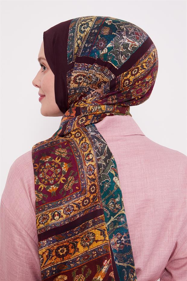 Mürdüm Motif Desen Royal Şal