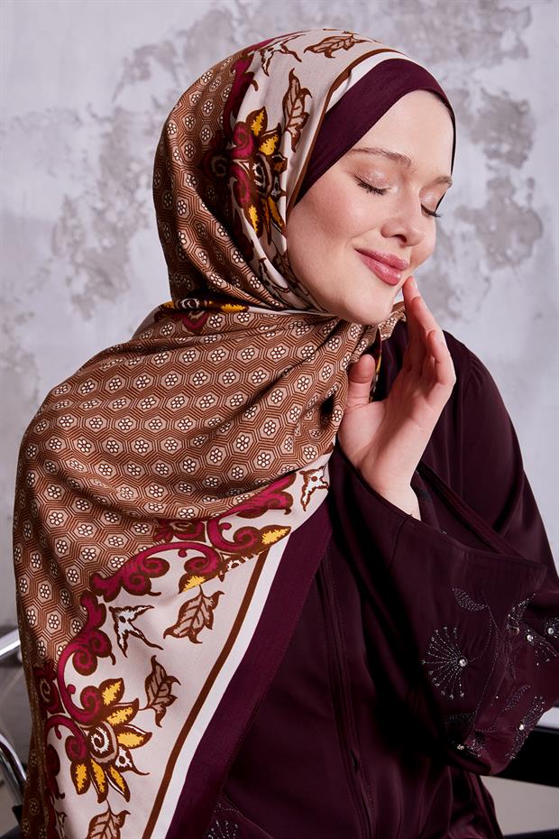 Mürdüm Papatya Desen Royal Şal