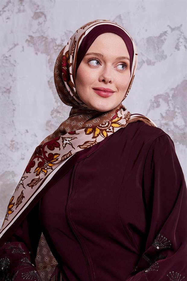 Mürdüm Papatya Desen Royal Şal