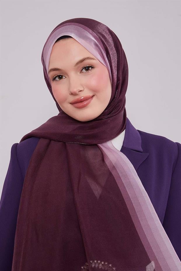 Mürdüm Renk Geçişli Kehribar Şal