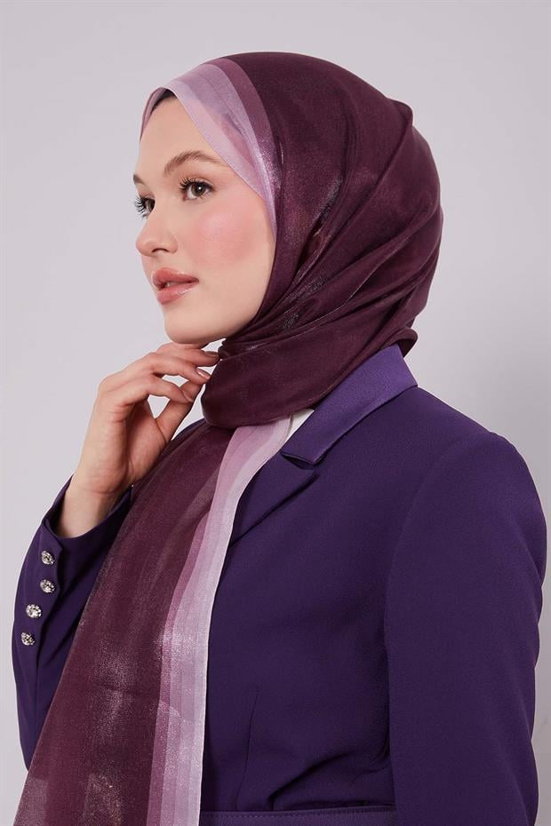 Mürdüm Renk Geçişli Kehribar Şal