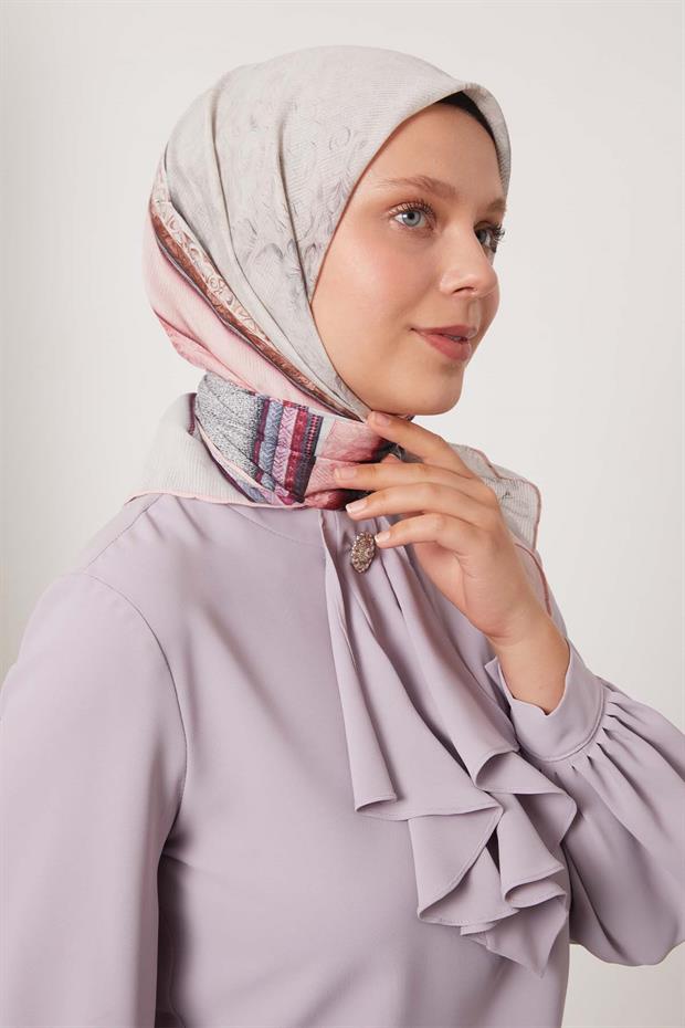 Mürdüm Şerit Desen Pamuk Eşarp