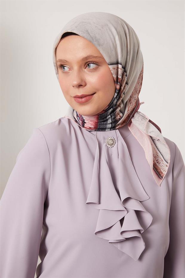 Mürdüm Şerit Desen Pamuk Eşarp