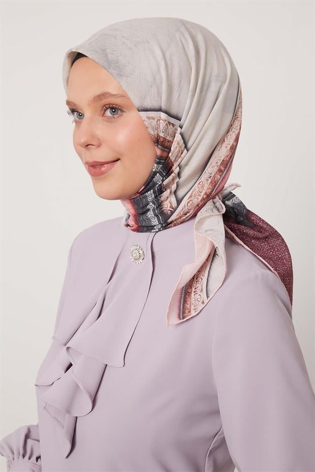 Mürdüm Şerit Desen Pamuk Eşarp