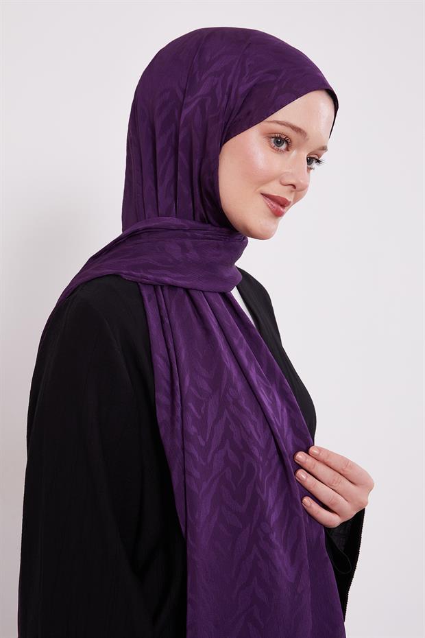 Mürdüm Soyut Yaprak Desen Jakar Capri Şal