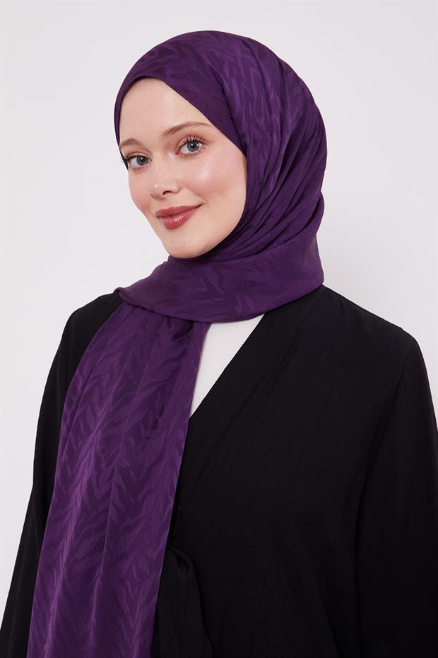 Mürdüm Soyut Yaprak Desen Jakar Capri Şal