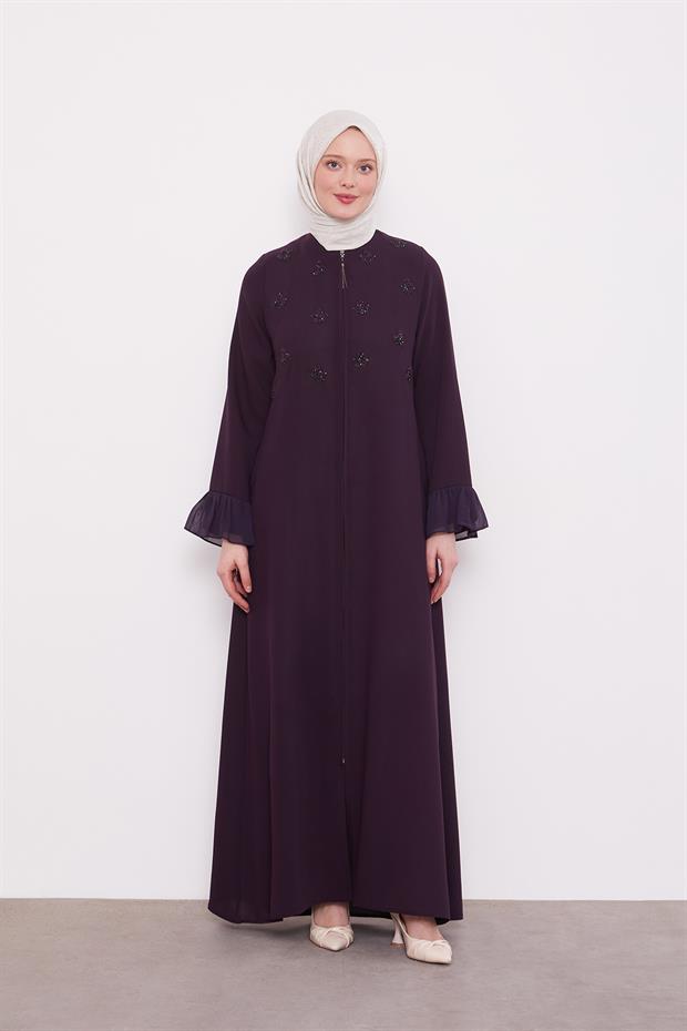 Mürdüm Taş İşlemeli Ferace