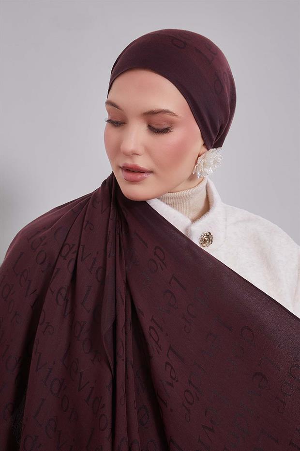 Mürdüm Yazı Baskılı Naia Jakar Şal